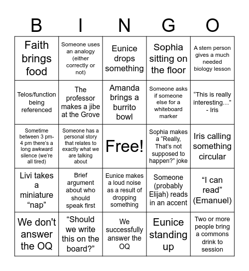 Edwards Cohort Bingo Card