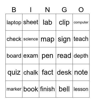 School/Study Bingo Card