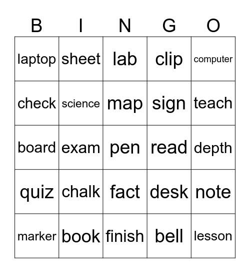 School/Study Bingo Card