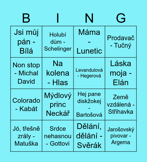 PÍSNIČKY 20. STOLETÍ Bingo Card