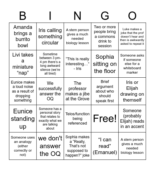 Edwards Bingo Card