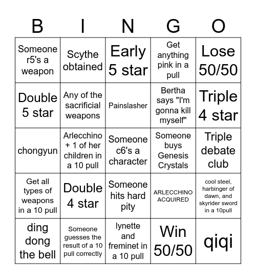 Arlecchino Banner Bingo Card