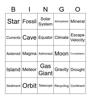 Vocabulary Bingo Card