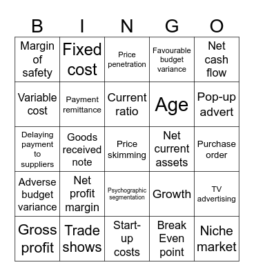 Comp 3 Revsion Bingo Card