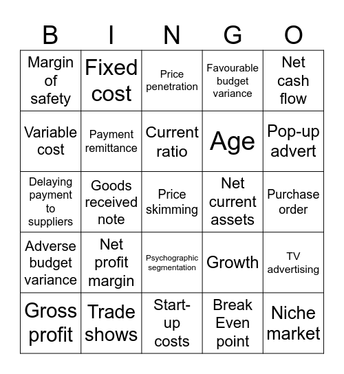 Comp 3 Revsion Bingo Card