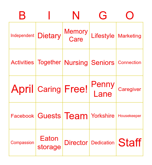 National Assisted Living Week Bingo Card
