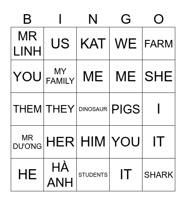 PRONOUNS Bingo Card