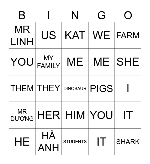 PRONOUNS Bingo Card