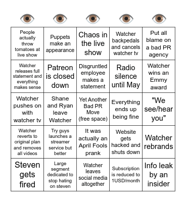 WATCHER TV FIASCO Bingo Card