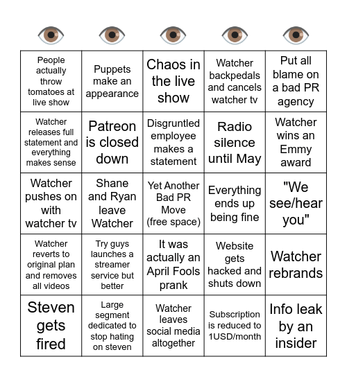 WATCHER TV FIASCO Bingo Card