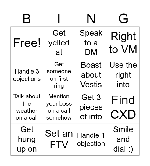 Sales Bing! Bingo Card