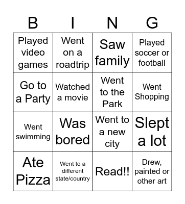 Spring Break!! Bingo Card