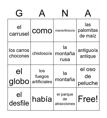 Parque de atracciones Bingo Card