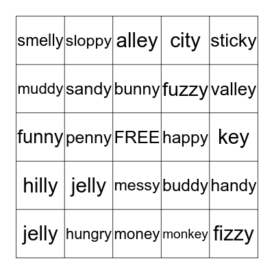 Y, EY, ENDING LONG E SOUND Bingo Card