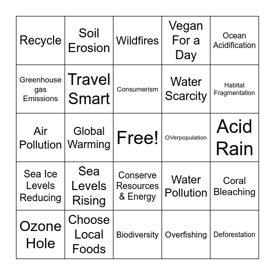 Earth Day Bingo Card