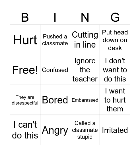 Thought Log Bingo Card