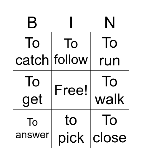 Verb Synonym Bingo Card