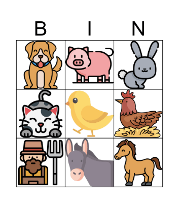 Animales de Granja Bingo Card