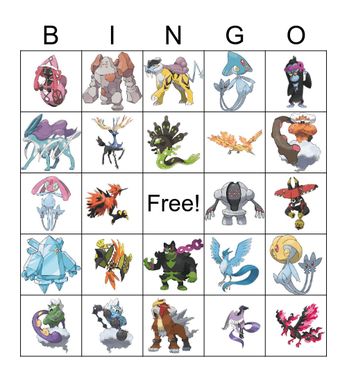 Legendary Pokémon Bingo Card