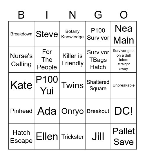 SophPlaysx_ DBD Bingo! Bingo Card