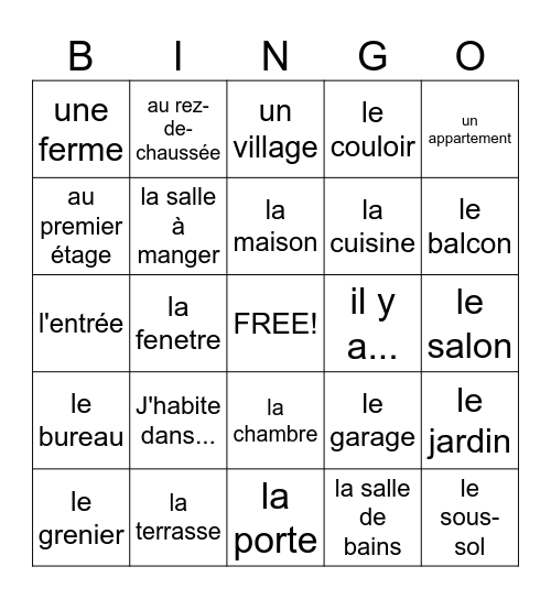 Les maisons Bingo Card