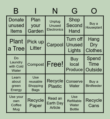 Earth Day! Bingo Card