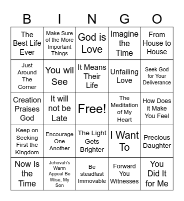 Kingdom Melodies Bingo Card