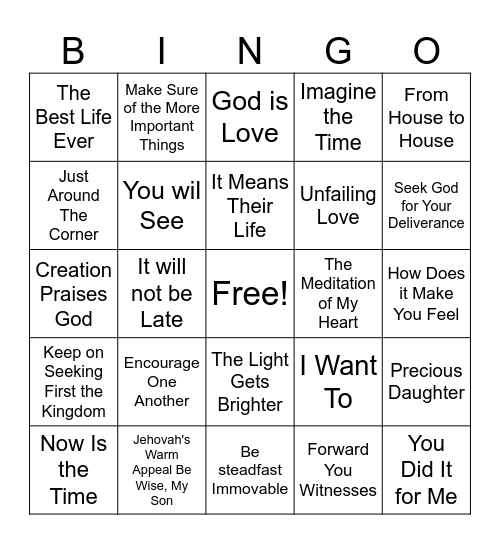 Kingdom Melodies Bingo Card