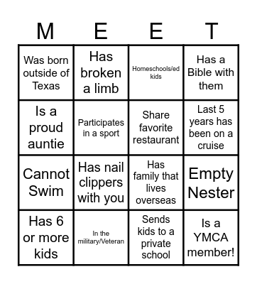 Show & Tell  BINGO Card