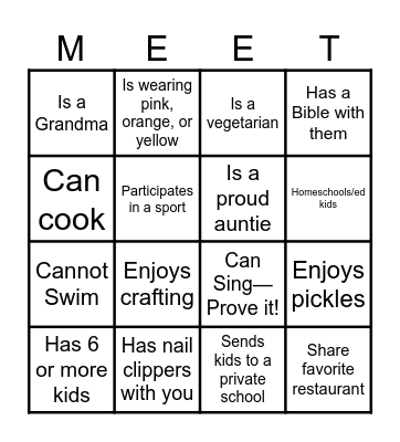 Show & Tell  BINGO Card