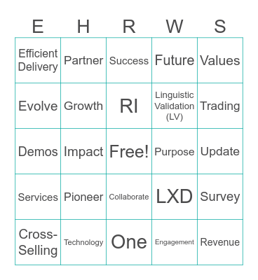 East Hartford One RWS Bingo Card