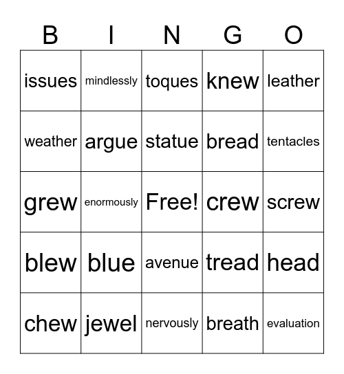 Lessons 61 to 63 Bingo Card