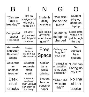 End-of-the-Year Bingo Card