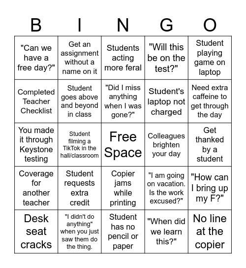 End-of-the-Year Bingo Card