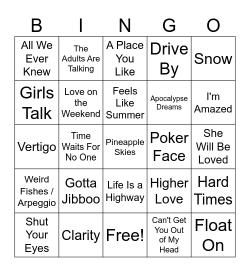 21st Century Songs #6A Bingo Card