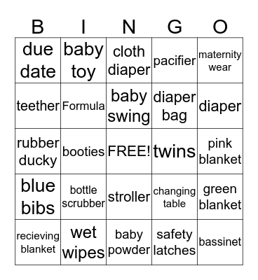 Baby Bailee Shower Bingo Card