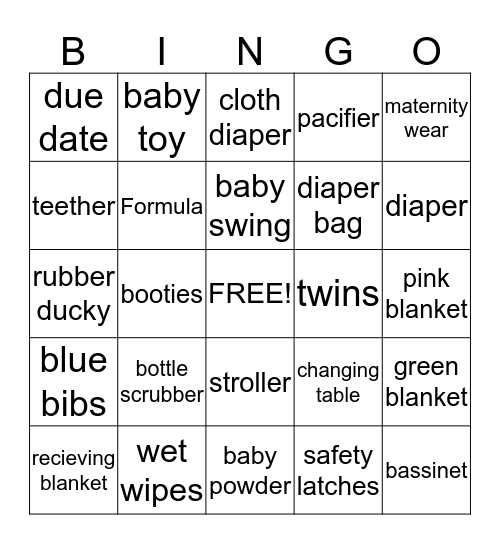 Baby Bailee Shower Bingo Card