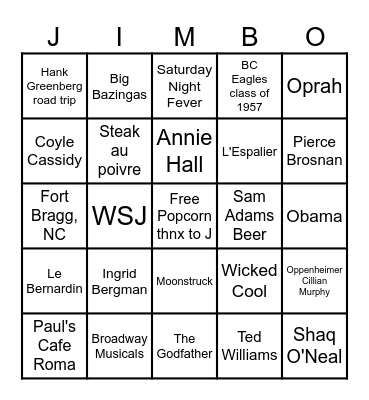 JIMBO's WONDERFUL LIFE BINGO Card