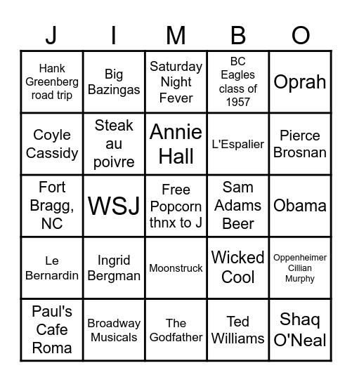 JIMBO's WONDERFUL LIFE BINGO Card