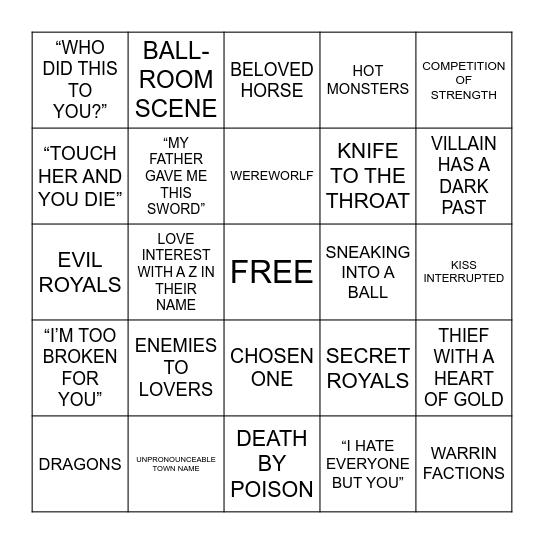 Penguin Teen Fantasy Bingo Card