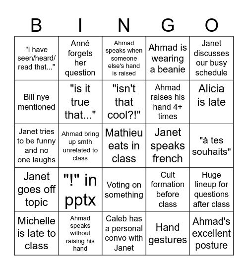 Bio Bingo! (●´⌓`●) Bingo Card