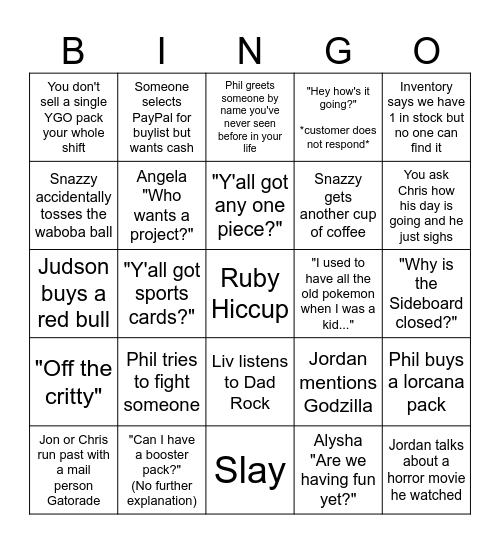 Front Staff Bingo Card