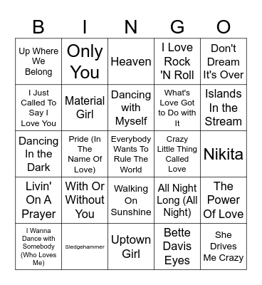 All About The 80's Bingo Card