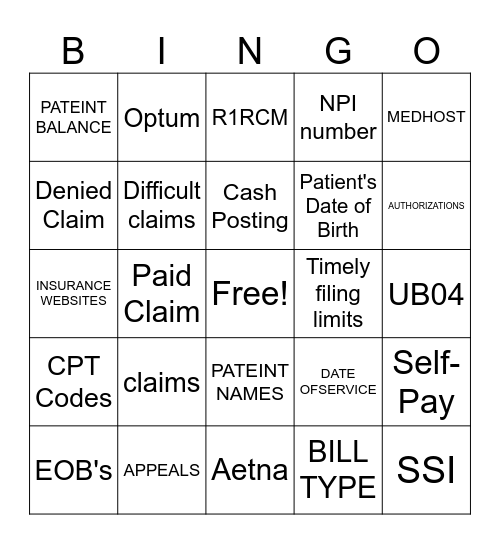 INSURANCE FOLLOW UP Bingo Card