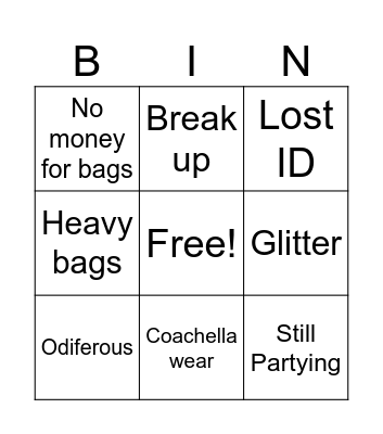 Coachella Bingo Card
