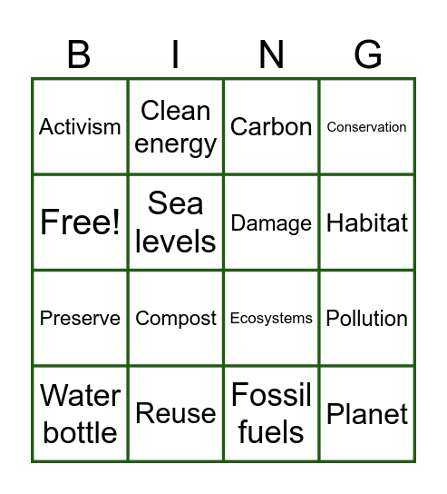 Earth Day Bingo Card