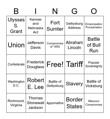 The Civil War Bingo Card