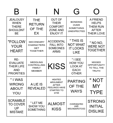 Romantic Movie Bingo Card