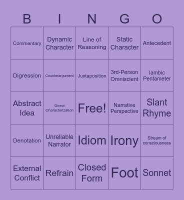 AP English IV Terms Bingo Card