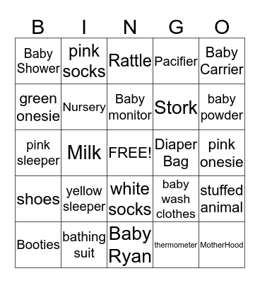 Baby Shower Bingo Card